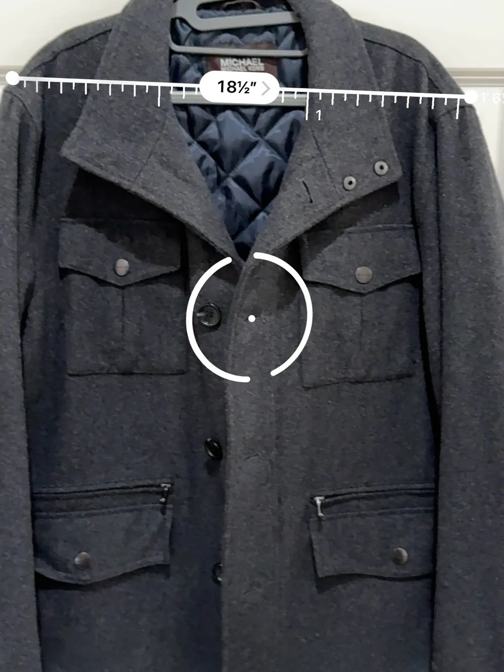 Michael Kors Men's Dark Gray Wool Blend Field Jacket Coat Sz L Button Quilted